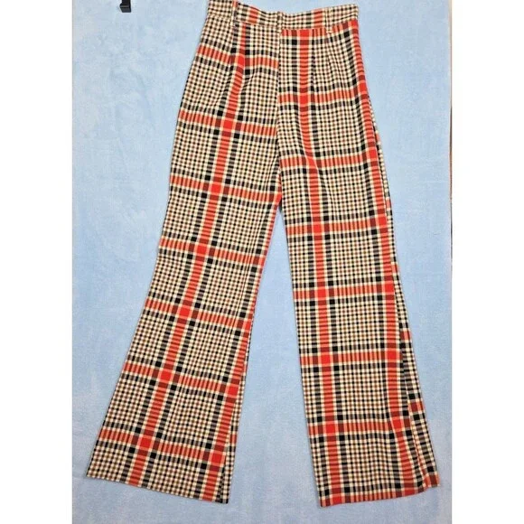 Free People Jules Plaid Pants 6 Flare Wide Leg High Rise Academia Preppy Clueles - Picture 4 of 10